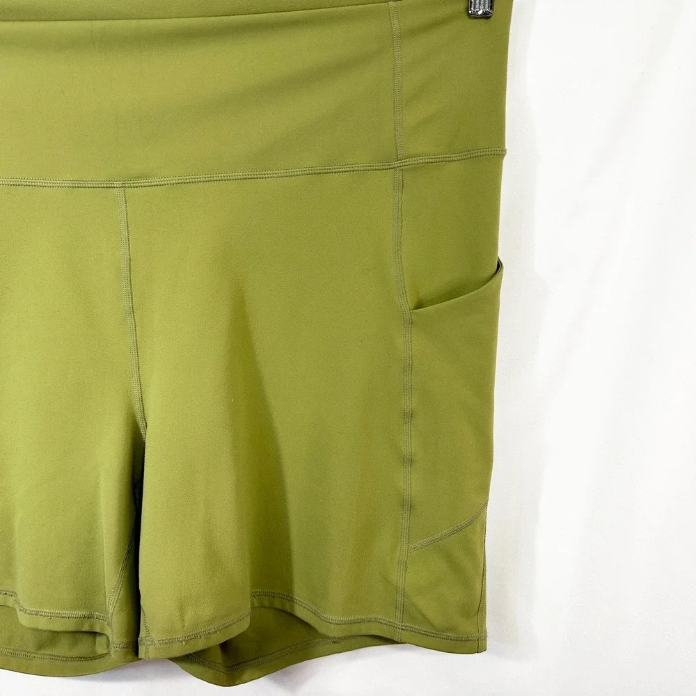 Fabletics Plus Size 3X Shorts Pure Luxe Olive Green High Waist Side‎ Pockets 556 - Picture 5 of 5